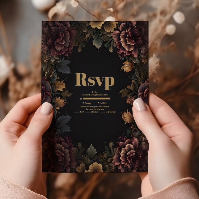 Cartão RSVP Casamento de Frame Floral Gótico Vitoriano (Criador carregado)