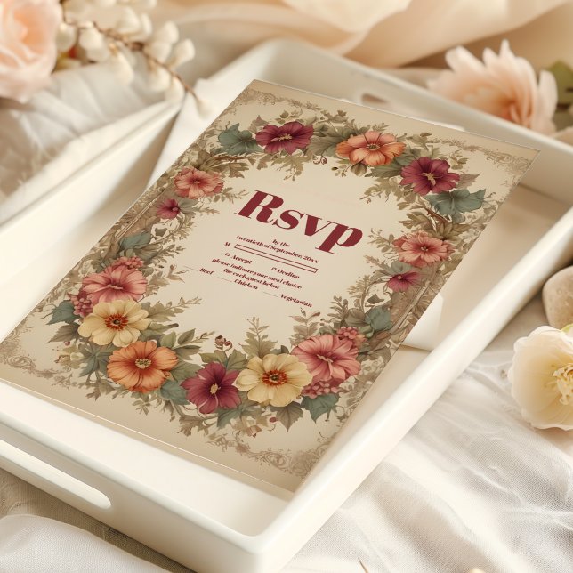 Cartão RSVP Casamento de Frame Floral Ornamentado vitoriano (Criador carregado)