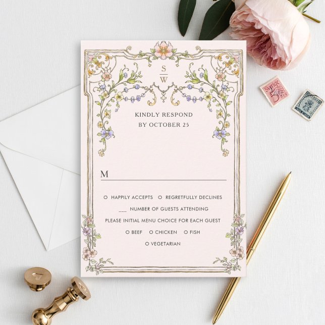 Cartão RSVP Casamento de Frame Floral, Ornamentado Vitoriano G (Criador carregado)