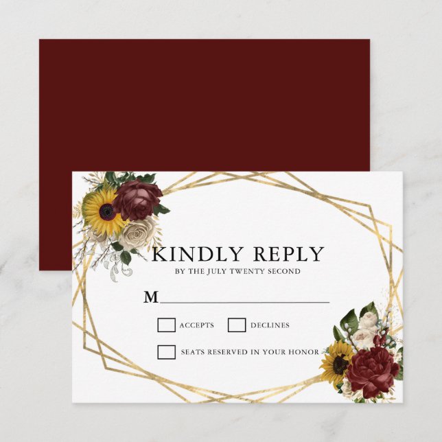 Cartão RSVP Casamento de Frames Geométricos e Florais do outon (Frente/Verso)