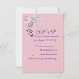 Cartão RSVP Casamento de Frames Geométricos Roxos Pink Peonies