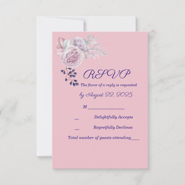 Cartão RSVP Casamento de Frames Geométricos Roxos Pink Peonies (Frente)