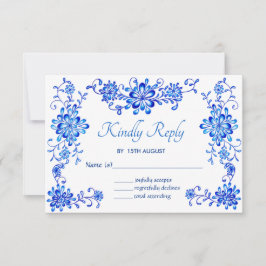Cartão RSVP Casamento de Garland Floral Azul
