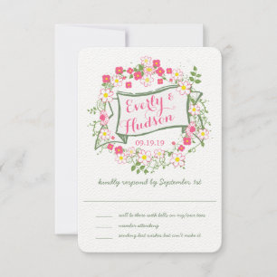 Cartão RSVP Casamento de Garland Verde e Rosa Personalizado