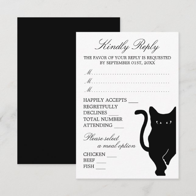 Cartão RSVP Casamento de Gatos Negra Brancos Modernos (Frente/Verso)