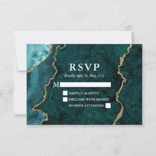Cartão RSVP Casamento de Geodo de Agato de Marble Dourado de C