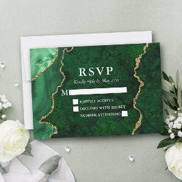 Cartão RSVP Casamento de Geodo de Agato de Marble Dourado Verd