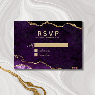 Cartão RSVP Casamento de Geodo de Agitação Dourada Roxo