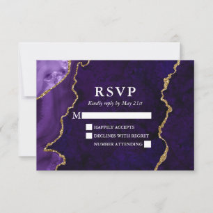 Cartão RSVP Casamento de Geodo de Águas Douradas Roxo