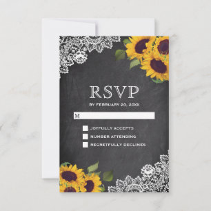 Cartão RSVP Casamento de Girassóis com Loja de Giz Rústico