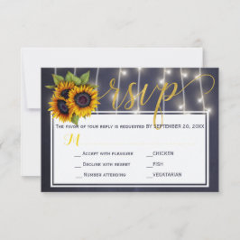 Cartão RSVP Casamento de girassóis navais rústicos de outono s
