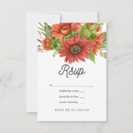 Cartão RSVP Casamento de Girassóis Vermelhos Rústicos Boêmios