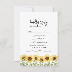 Cartão RSVP Casamento de Girassol Amarelo Moderno