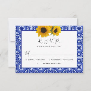Cartão RSVP Casamento de Girassol Azul Elegante Moderno