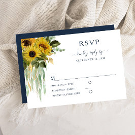 Cartão RSVP Casamento de Girassol Azul-Marinho Elegante