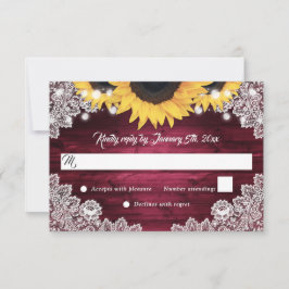 Cartão RSVP Casamento de Girassol com Renda de Madeira Rústica