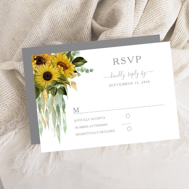 Cartão RSVP Casamento de Girassol de Cinzas Modernas (Modern Gray Sunflower Wedding RSVP Card)