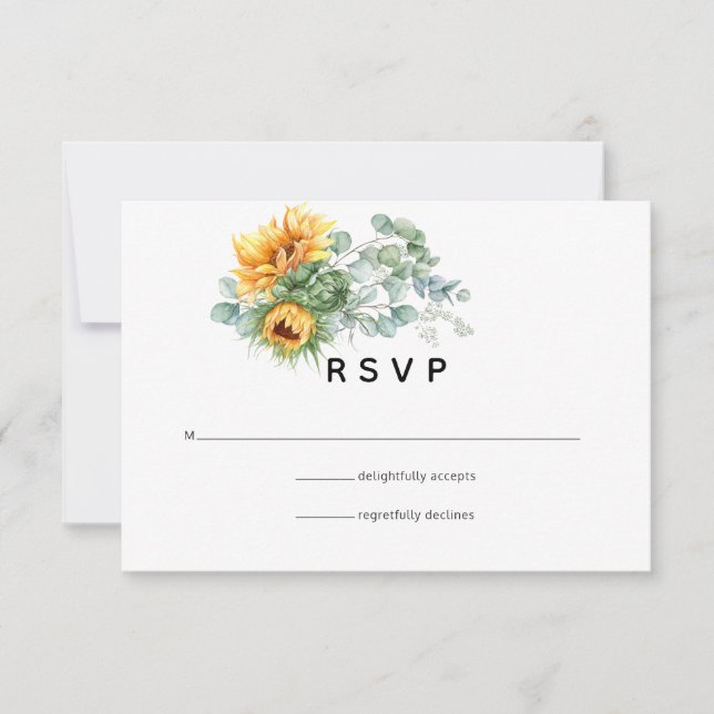 Cartão RSVP Casamento de Girassol Eucalipto Boho (Frente)
