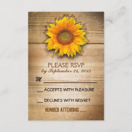 Cartão RSVP casamento de girassol no campo da madeira russa RS