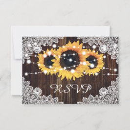 Cartão RSVP Casamento de Girassol Rústico Lace de Madeira