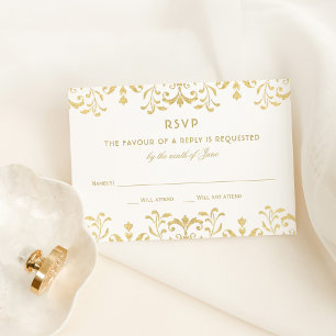 Cartão RSVP Casamento de Glamor Dourado Elegante
