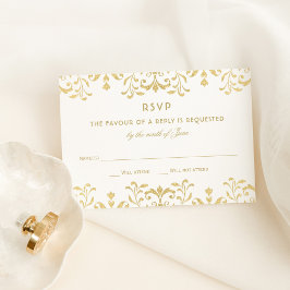Cartão RSVP Casamento de Glamor Dourado Elegante