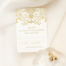 Cartão RSVP Casamento de Glamor Dourado Elegante