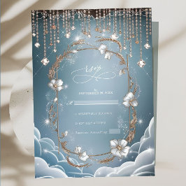 Cartão RSVP Casamento de Gotas de Cristal Azul Elegante