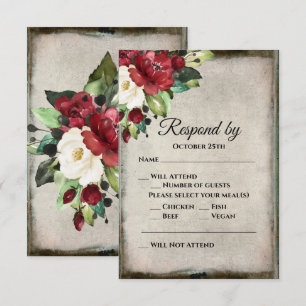 Cartão RSVP Casamento de Gótico de Cinza Vermelho Floral Verme