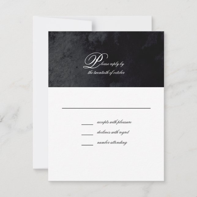 Cartão RSVP Casamento de Gótico Negro de Script Simples Elegan (Frente)