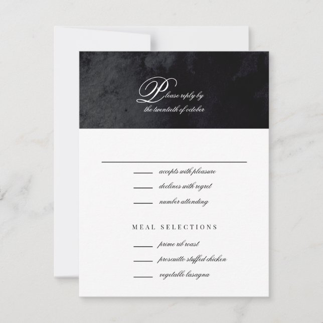 Cartão RSVP Casamento de Gótico Negro de Script Simples Elegan (Frente)