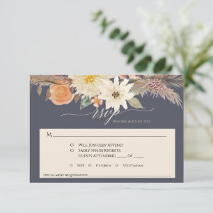 Cartão RSVP Casamento de Grama de Pampas Azuis Marinho Floral