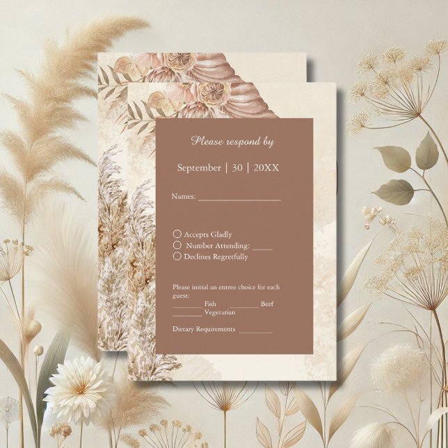 Cartão RSVP Casamento de Grama Neutral Pampas Elegante (Criador carregado)