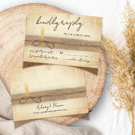 Cartão RSVP Casamento de Grama Rustic Boho Burlap Eco Wood Pam