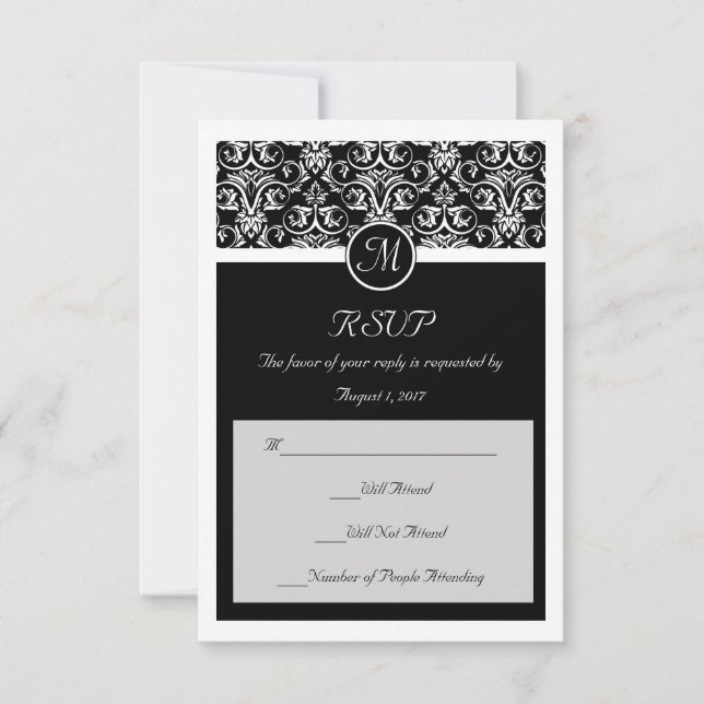 Cartão RSVP Casamento de Grande Insignia Negra Correspondente  (Frente)