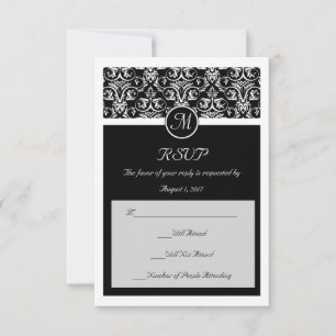 Cartão RSVP Casamento de Grande Insignia Negra Correspondente