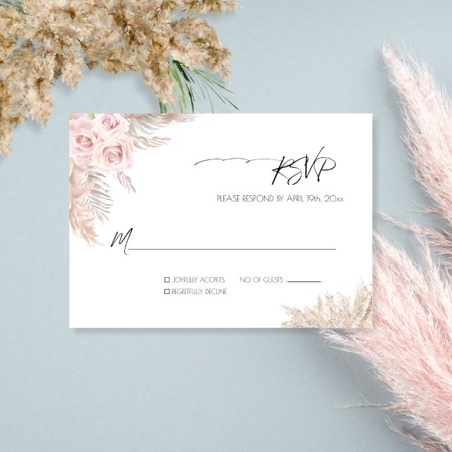 Cartão RSVP Casamento de Grass Boho de Rosas Botânicas (Criador carregado)