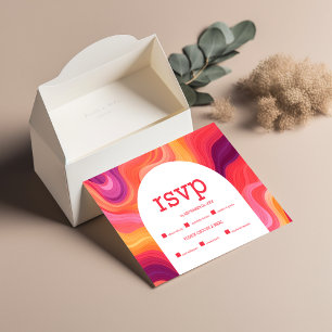 Cartão RSVP Casamento de Groovy Retro Pink e Arch Laranja