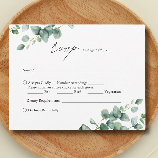 Cartão RSVP Casamento de guião Eucalyptus elegante (Criador carregado)