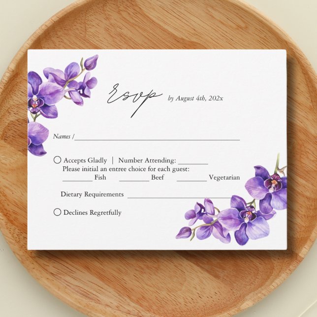 Cartão RSVP Casamento de guião Roxo Elegante (Criador carregado)