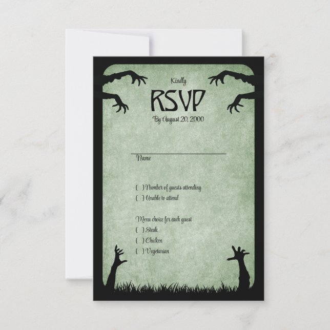 Cartão RSVP Casamento de Halloween de Zombie Horror (Frente)