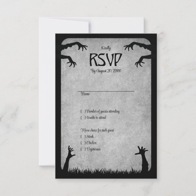 Cartão RSVP Casamento de Halloween de Zombie Horror (Frente)