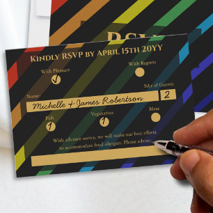 Cartão RSVP Casamento de Homens Gays Elegante Arco-íris