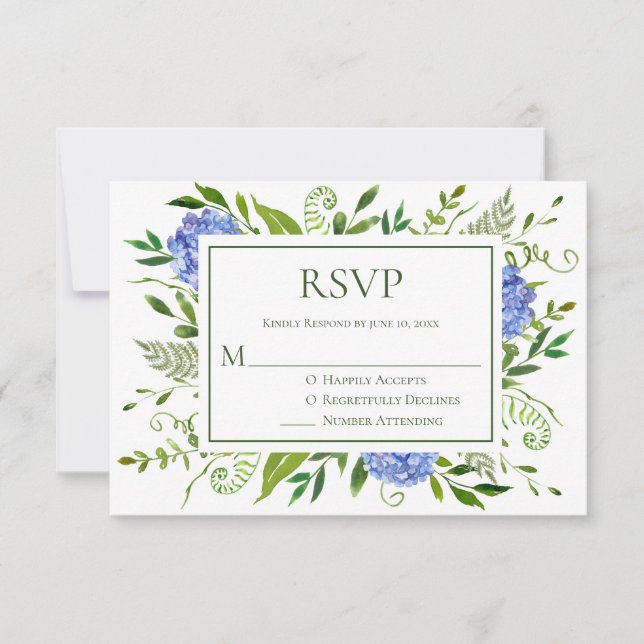 Cartão RSVP Casamento de Hortênsias Azuis (Frente)