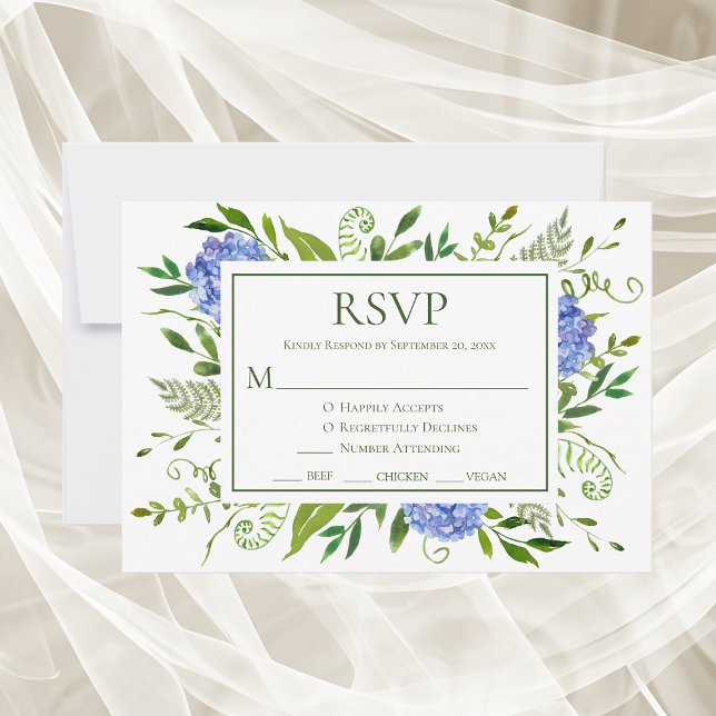 Cartão RSVP Casamento de Hortênsias Azuis (Criador carregado)