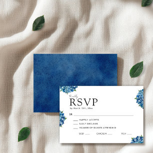 Cartão RSVP Casamento de Hortênsias Azuis Modernas e Elegantes