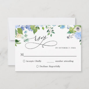 Cartão RSVP Casamento de Hydrangea Azul Elegante