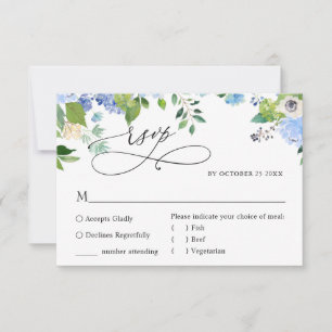Cartão RSVP Casamento de Hydrangea Azul Elegante de ESCOLHA DE
