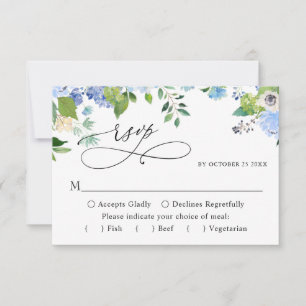 Cartão RSVP Casamento de Hydrangea Azul Elegante de ESCOLHA DE