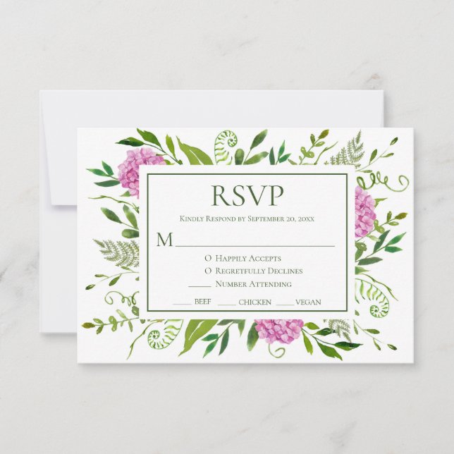 Cartão RSVP Casamento de Hydrangea rosa (Frente)